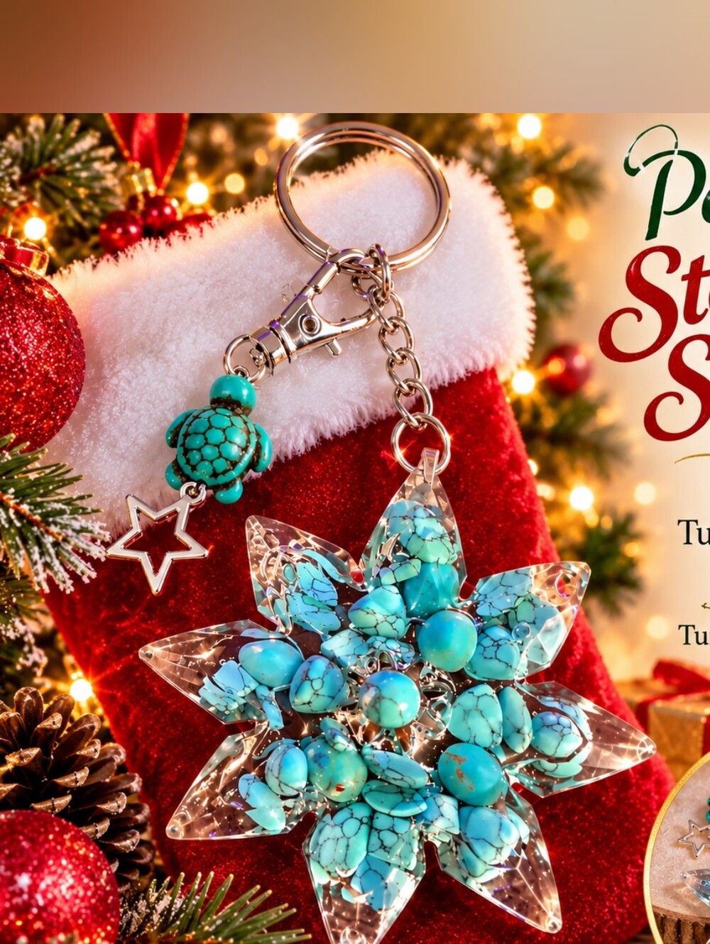 Turquoise Starburst Keychain Charm - Women Accessories